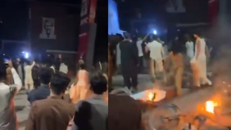 KFC outlet set ablaze by anti-Israel protestors in Sukkur