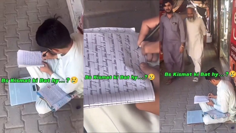 Video of young boy studying beside road with his weight machine is winning hearts online