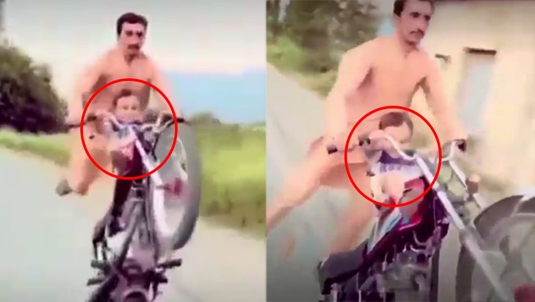 Man draws online ire for doing stunt on bike with a child