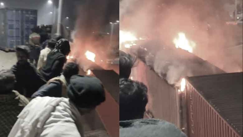 Goods-filled containers allegedly set ablaze to prevent PTI caravans