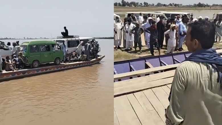 PTI caravan crosses Ravi River by loading cars onto boats