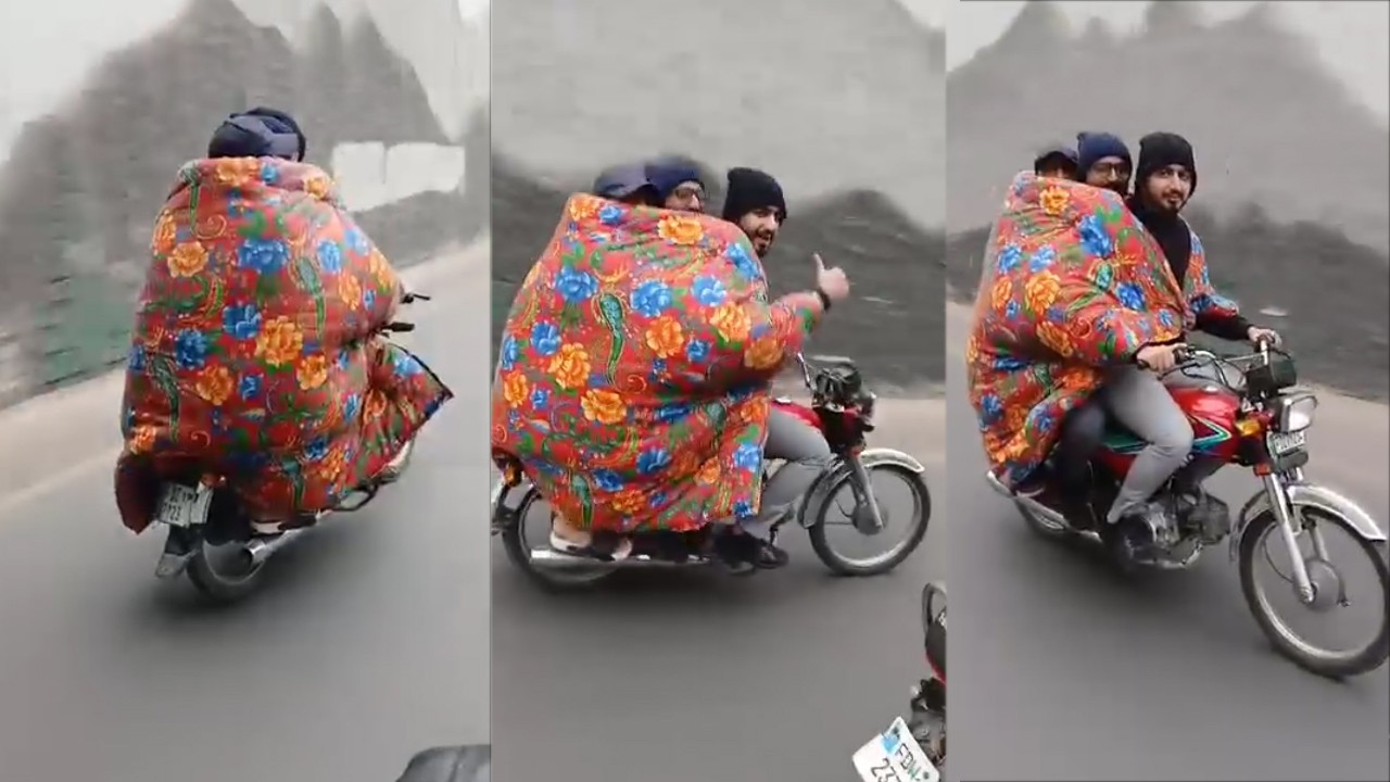Faisalabad bikers adopt desi way to save themselves from cold weather