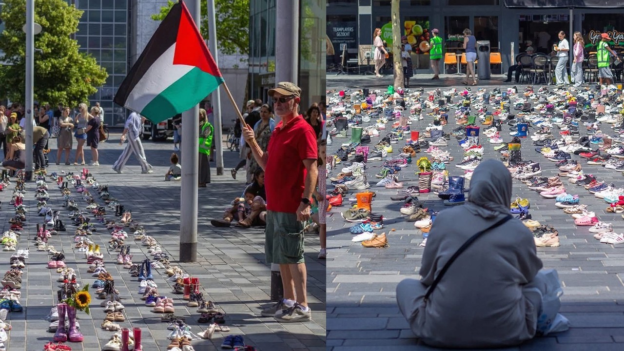 Thousands of shoes laid out in Netherlands in memory of Gaza martyred children