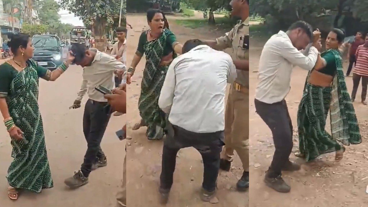 Wife publicly assaults husband for smashing her phone