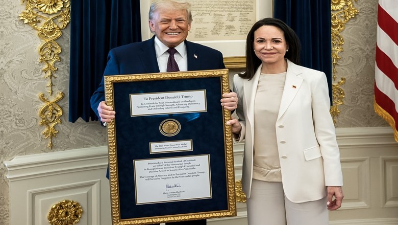 Venezuela’s opposition leader Machado presents Nobel medal to Trump