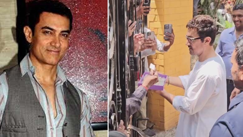 عید پر عامر خان نے بیٹوں کے ہمراہ چاہنے والوں کو مٹھائیاں کھلائیں