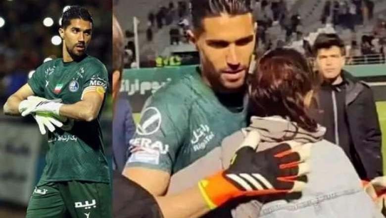 خاتون مداح کے گلے لگنے پر ایرانی فٹبالر پر پابندی عائد